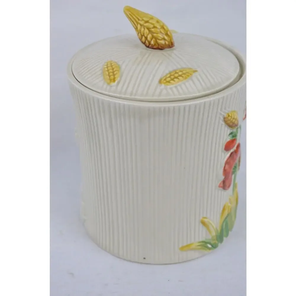 Vintage Lefton Poppy Garden Ceramic Canisters Set 2 Japan Floral Wheat Jars